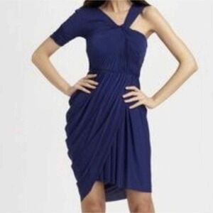 BCBGMAXAZRIA Christina Navy Blue Cocktail Party Asymmetrical‎ Dress Size S